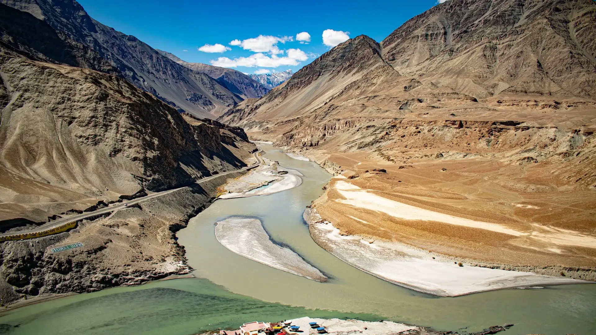 Two rivers meeting in mountain valley