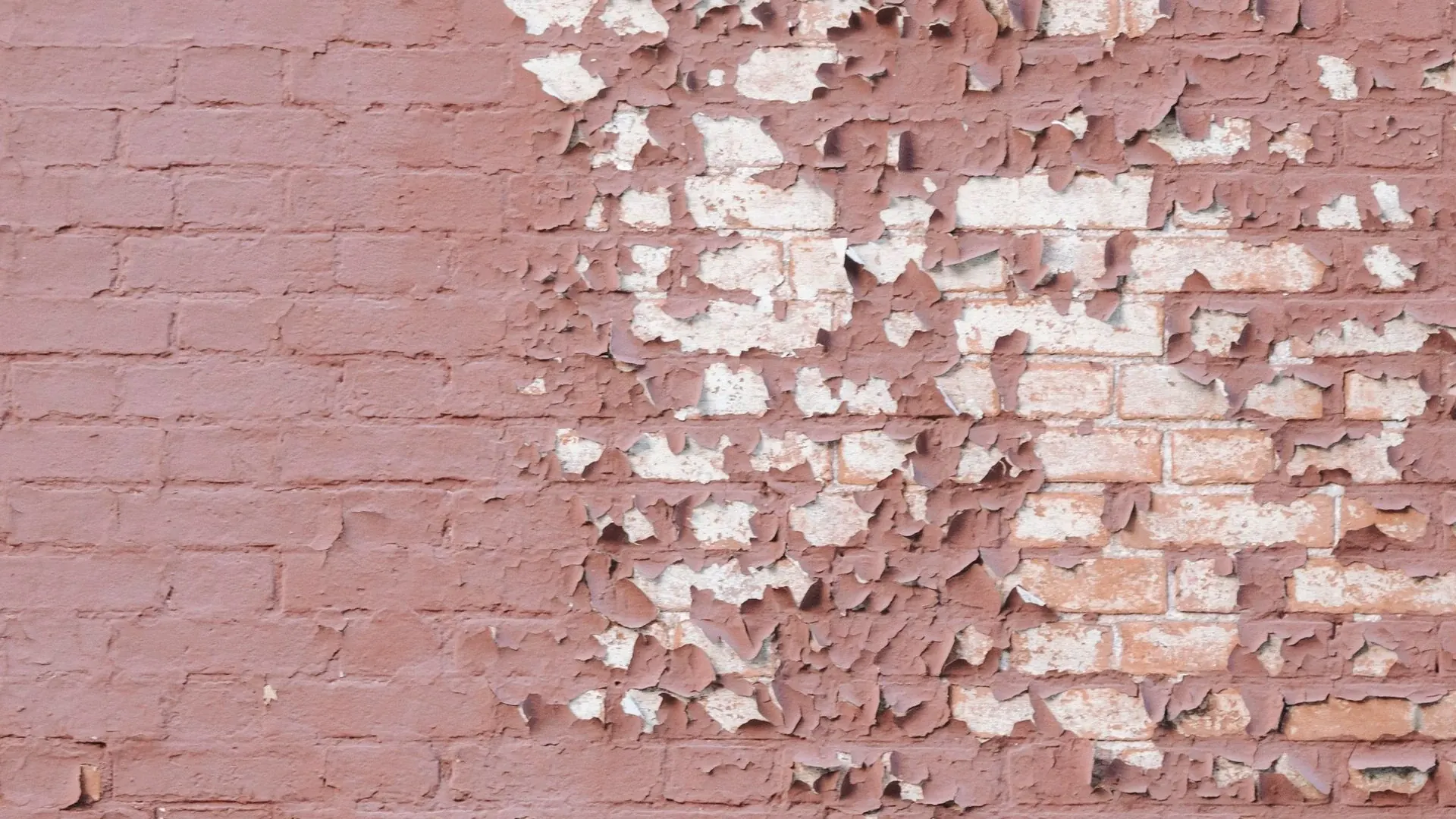 Brick wall with crumbling flaking paint