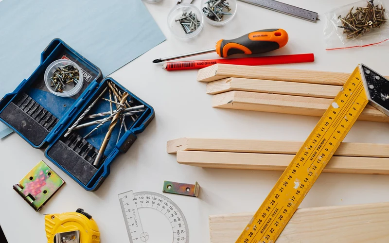 Tidy workbench with rulers and tools