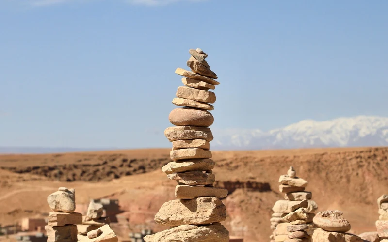 Stone cairn stacked in desert