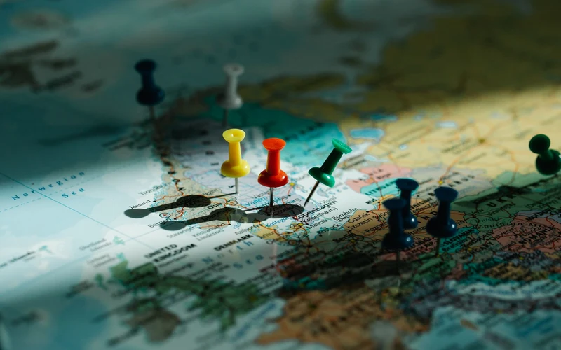 Pins on a map